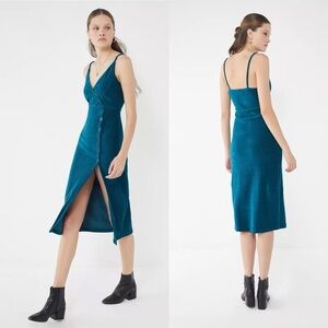 Urban Outfitters Cassie Ribbed Velvet Button-Front Dress